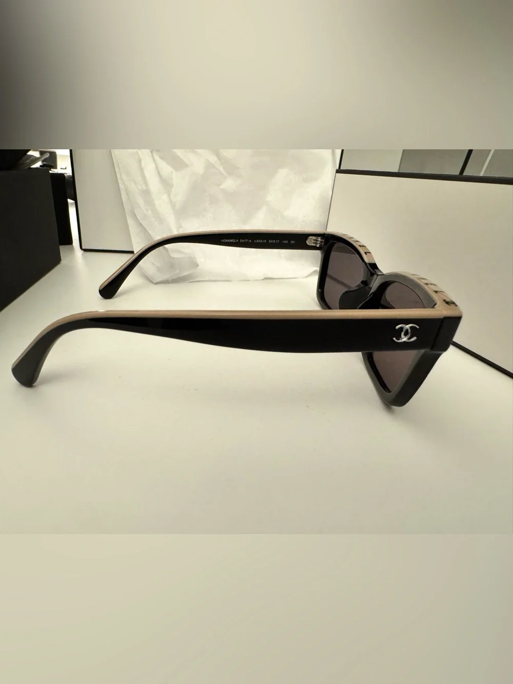 CHANEL Black & Beige Sunglasses - LOW BRIDGE FIT